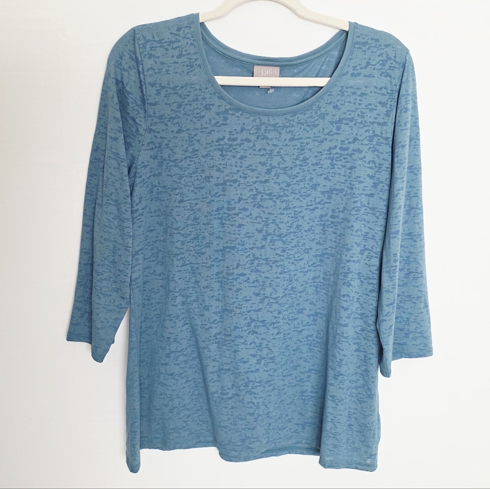 J. Jill BLue Semi Sheer Cotton Blend 3/4 Sleeves Scoop Neck Women's Top Size L